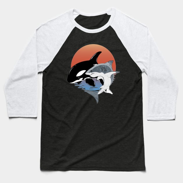 Orca and Great White Baseball T-Shirt by NicGrayTees